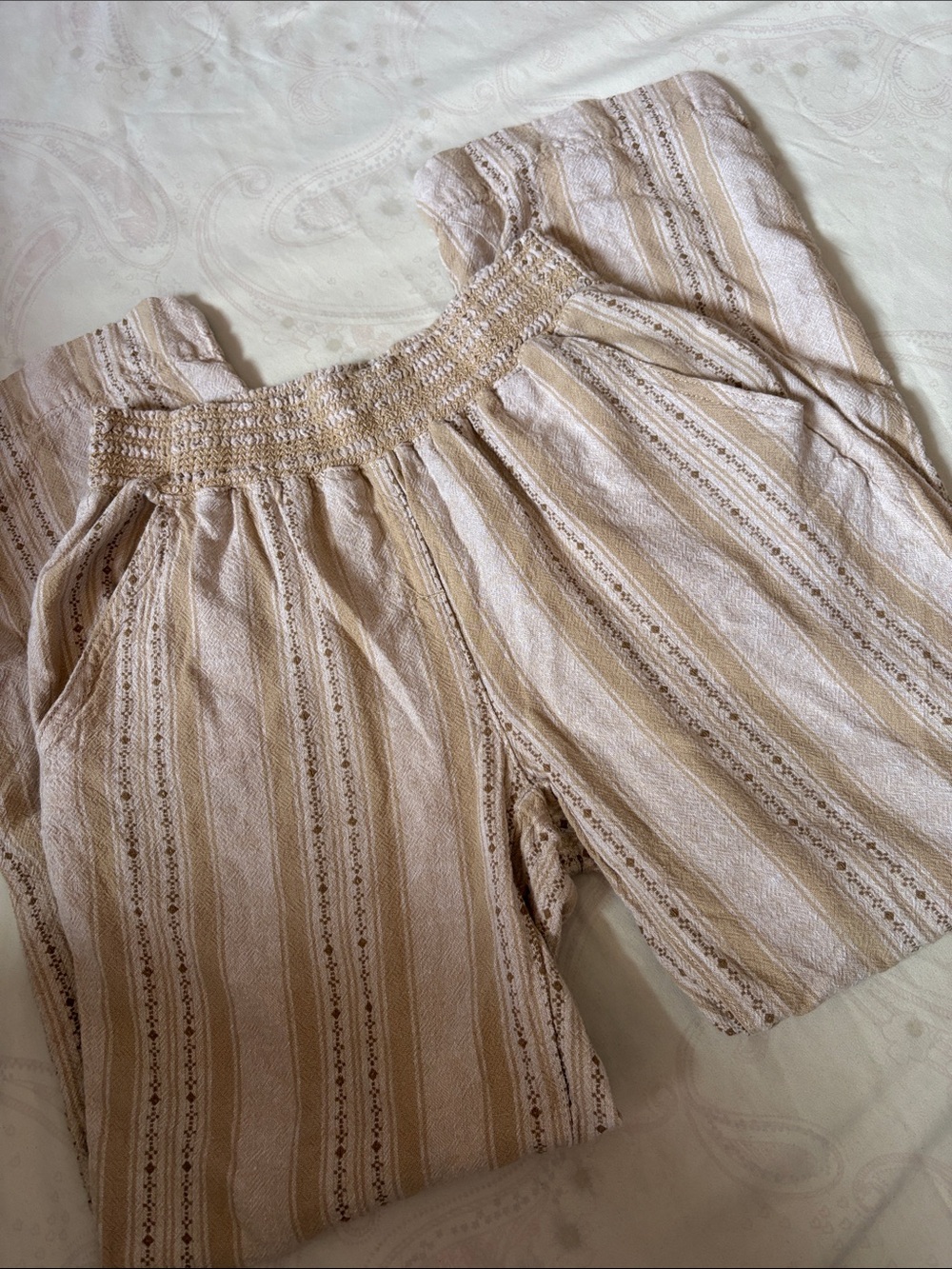 Women's Linen Cream & Tan Striped Pants